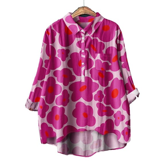 Boho Retro Floral Faux Linen Top - Picture 1 of 3